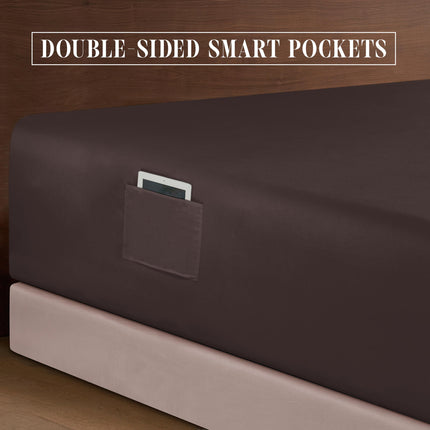 Elegant Comfort 4-Piece Bed Sheet Set - Luxury Bedding 1500 Premium Hotel Quality Microfiber, All Around Elastic 18-24 Inches Deep Fitted Sheet- Extra Deep Pocket Sheets, King, Brown