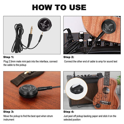 MUZTOP Guitar Pickup with Volume Control, Piezo Pickup Contact Microphone Transducer Pickup for Acoustic Guitar, Violin, Mandolin, ukulele, Banjo, Cello, Kalimba, Harp and More