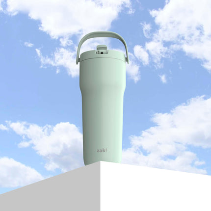 Gobelet de voyage Sutton de Zak Designs, 887 ml, en acier inoxydable avec isolation sous vide, bec verseur avec paille, poignée de transport pour boissons froides (Vert Menthe Givrée)