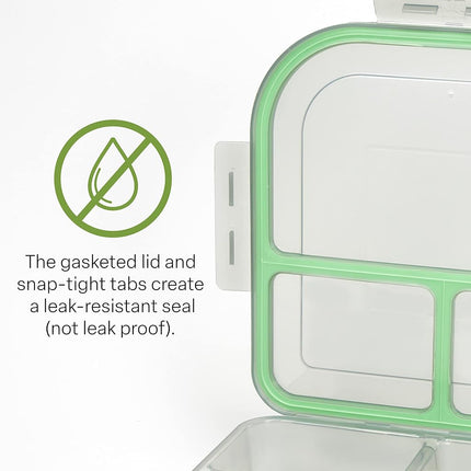 MyGo Container Large To-Go 3-Compartment Food Container, 9-3/8" X 9-3/8" X 2-1/2", Reusable, Microwave Safe, NSF Certified, Smoke/Green