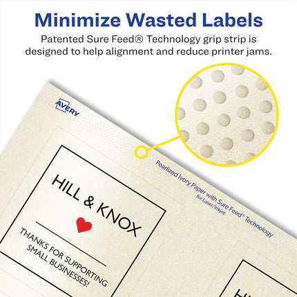 Avery Pearlized Ivory Square Labels with Sure Feed Technology, Print-to-The-Edge, 2.75" x 2.75", 150 Pearlized Ivory Labels, Laser/Inkjet Printable Labels