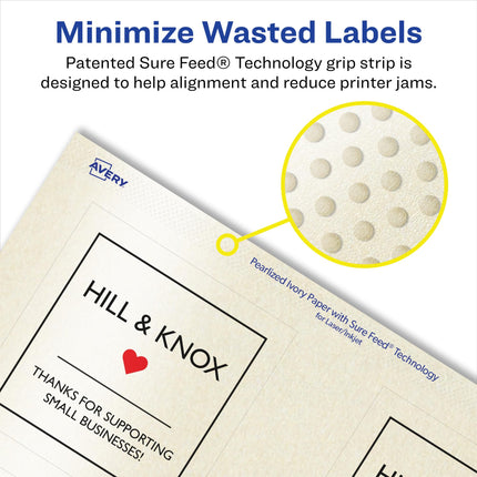 Avery Pearlized Ivory Square Labels with Sure Feed Technology, Print-to-The-Edge, 2.75" x 2.75", 150 Pearlized Ivory Labels, Laser/Inkjet Printable Labels