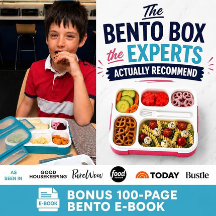 kinsho Bento Lunch Boxes in Bags for Kids | 2 Box & Bag Set for School, 6 Compartments Leakproof BPA Free, Two Blue & Pink