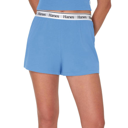 Hanes Women's Originals Comfywear Sleep Shorts (2 Pack), Provence Blue/Black, XXL