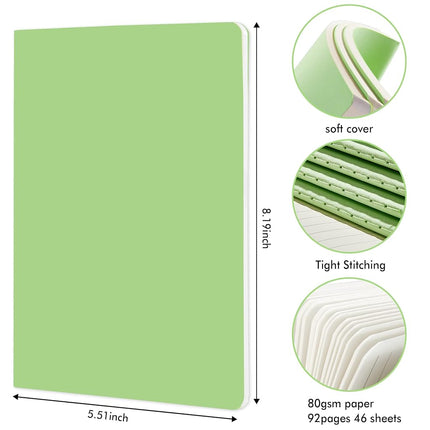 feela 8 Pack Soft Cover Journal Bulk, Notebooks College Ruled for Work, Lined Travel Journal for Women Men, Note Taking Notebook School Supplies Business Writing, 8.2” x 5.5”, A5, Light Green