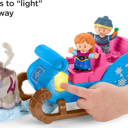 Fisher-Price Little People Disney Frozen Kristoff’s Sleigh Push-along Vehicle, Includes Kristoff, Anna & Sven Figures, Pretend Play,Toddlers & Kids Ages 18+ Months