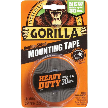 Gorilla - Heavy Duty Double Sided Mounting Tape, Weatherproof, 1" x 60", Black, (Pack of 1)