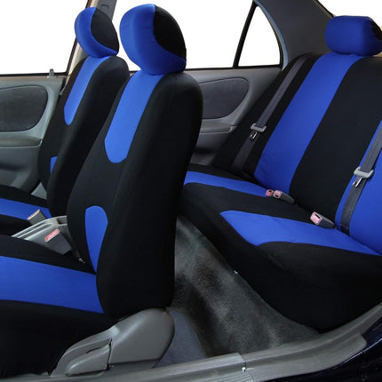FH GROUP FH-FB050115 + F14407 Full Set Flat Cloth Car Seat Covers with Premium Carpet Floor Mats, Blue / Black- Fit Most Car, Truck, Suv, or Van