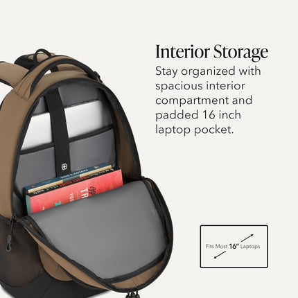 SWISSGEAR Cecil Laptop Backpack Fits up to 16-Inch Laptop, Daypack for Travel and Work, Pastel Brown/Black, 18-Inch
