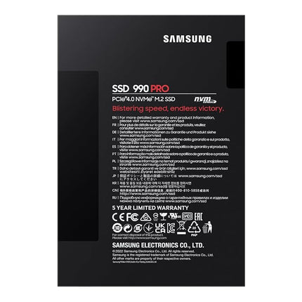 Samsung 990 PRO NVMe M.2 SSD, 4 TB, PCIe 4.0, 7,450 MB/s read, 6,900 MB/s write, Internal SSD, For gaming and video editing, MZ-V9P4T0BW