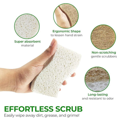 AIRNEX Natural Kitchen Sponges (24 Pack) - Biodegradable Cellulose & Coconut Scrubber Dish Sponges for Kitchen - Eco-Friendly, Non Scratch, Compostable, Non Toxic S-Shaped Natural Sponges for Dishes