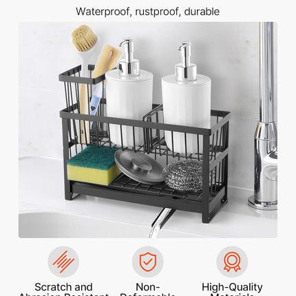 VEVOR Organisateur d'évier de cuisine, support d'éponge à 2 niveaux pour évier de cuisine avec porte-brosse et séparateur hauts, égouttoir rotatif, organisateurs et essentiels de rangement de comptoir