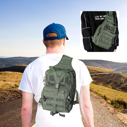 hopopower Tactical Sling Bag Pack Military Assault Rucksack Shoulder Bag Backpack Chest Pack Handbag Waterproof for Travel School Hiking Camping Trekking Exploring Fishing Hunting, Green, Small