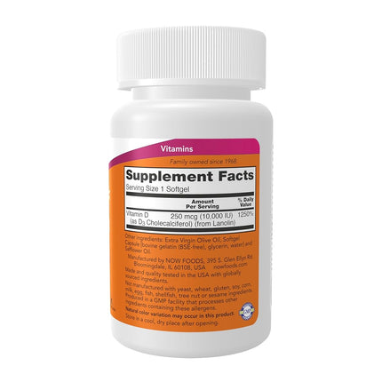 NOW Supplements, Vitamin D-3 10,000 IU Softgels, Vitamin D, Joint Support, 240 Softgels