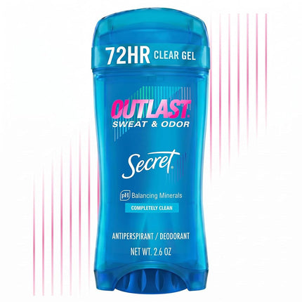 Desodorante y Antitranspirante en Gel Transparente Secret Outlast, Completamente Limpio - 2.6 oz cada uno, Paquete de 2