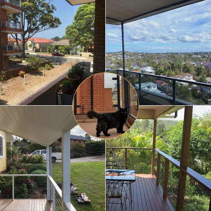 Vocray Cat Netting Balcony 3x6 M, No Steel Wire, Catio Cat Outdoor Enclosure, Anti-Fall Pet Fence Barrier for Garden, Balconies, Windows, Stair, Patios