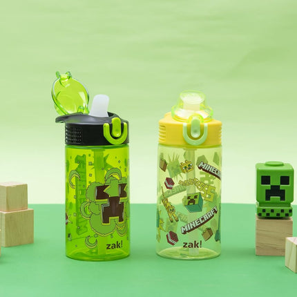 Zak Designs Minecraft Sage 16oz Leak-Proof Straw Kids Water Bottle, 2-Pack