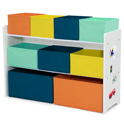 Organisateur de jouets Delta Children Deluxe Multi-Bin avec bacs de rangement – Certifié Greenguard Gold, Blanc avec bacs Marine/Vert/Pastel
