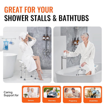VEVOR Shower Chair, Adjustable Height Shower Stool with Crossbar Support, Shower Seat for Inside Shower or Tub, Non-Slip Bench Bathtub Stool Seat for Elderly Disabled Handicap, 226.8 kg Capacity