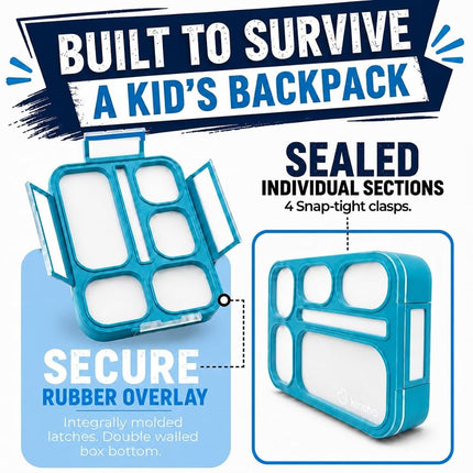 Bento-Box with Bag and Ice Pack Set. Lunch Boxes Snack Containers for Kids Boys Girls Adults. 6 Compartments, Leakproof Portion Container Boxes Insulated Bags for School Lunches, Blue