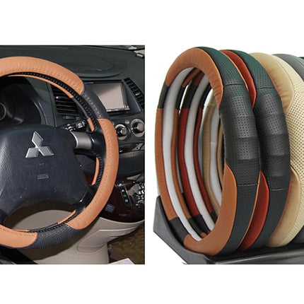 FH Group FH2001SOLIDBEIGE Steering Wheel Cover (Perforated Genuine Leather Solid Beige)