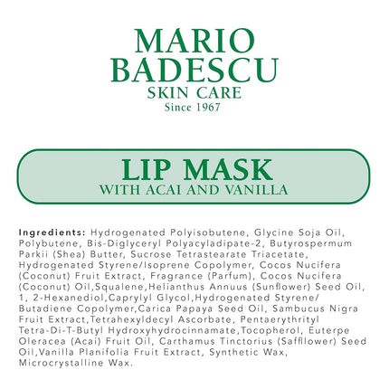 Mario Badescu Lip Mask with Acai and Vanilla for All Skin Types, Overnight Lip Treatment Enriched With Skin Softening Coconut Oil and Hydrating Shea Butter