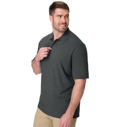 Hanes Men's Pique Short Sleeve Shirt, Three-Button Midweight Polo, Charcoal Heather, 3XL