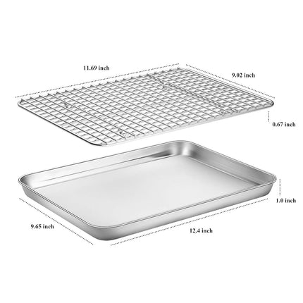 Deedro Stainless Steel Baking Sheet & Cooling Rack Set, 2 Sheets + 2 Racks, 12 x 10 x 1 Inch, Heavy Duty, Non-toxic, Dishwasher Safe