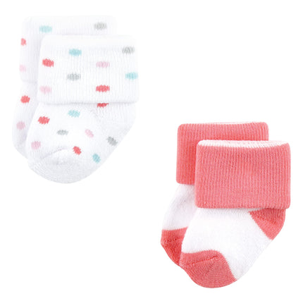 Luvable Friends Baby Girls Unisex Newborn Terry Socks, Coral Dots, 6-12 Months, (Pack of 12)