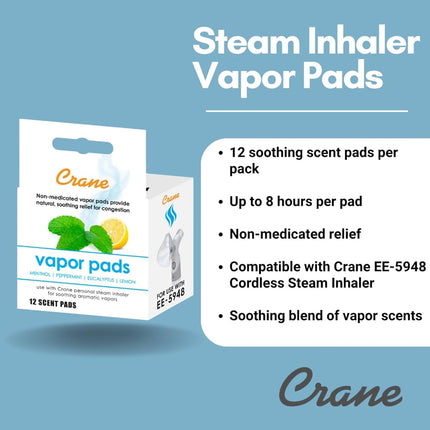 Crane Vapor Pads for EE-5948 Cordless Personal Steam Inhaler, White, 12 Count (Pack of 1)