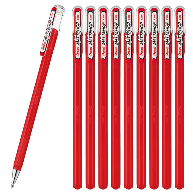 Pentel Matte Hop Red Color Ballpoint Pen, 10 Count