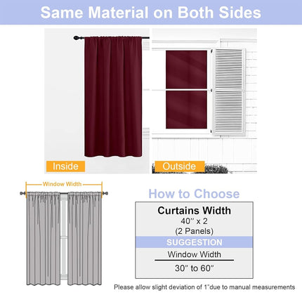 Simplebrand Ava Burgundy Blackout Curtains for Bedroom 63 Inch Length 2 Panels Set, Nursery Thermal Insulated Energy Saving Rod Pocket Window Treatment Curtains Blackout Drapes, W40 x L63 Inch