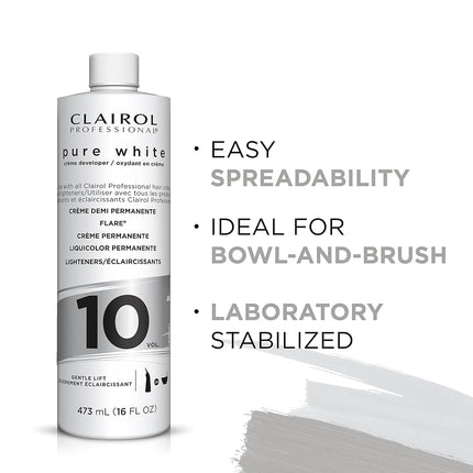 Pure White 10 Volume Creme Developer by Clairol for Unisex - 16 oz Lightener