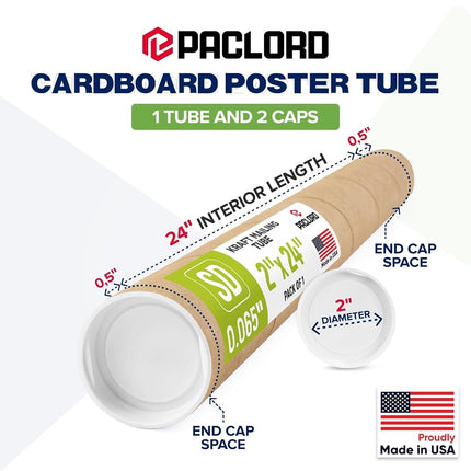 Paclord 2" x 24" Reinforced Kraft Paper Mailing Tube (Pack of 1) with 2 Caps