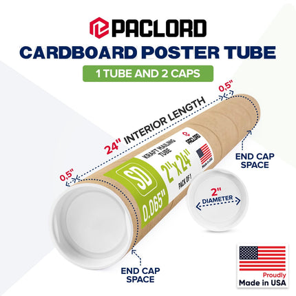 Paclord 2" x 24" Reinforced Kraft Paper Mailing Tube (Pack of 1) with 2 Caps
