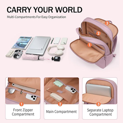 GOLF SUPAGS Laptop Backpack for Women Slim Computer Bag Work Travel College Backpack Purse Fits 15.6 Inch Notebook, Pinkish Purple