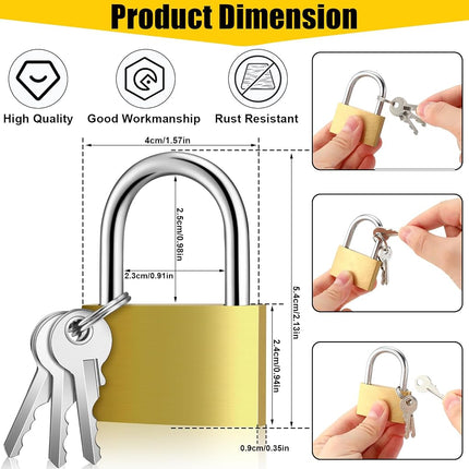 Yaocom 18 Pcs Solid Brass Keyed Padlock, Small Yellow Gym Lock, Strong Padlock with Same Key for Luggage Toolbox (40mm 1-9/16")