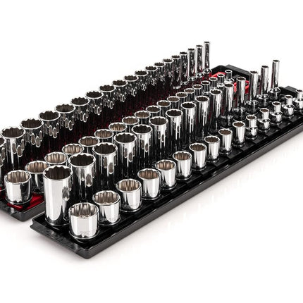 TEKTON 3/8 Inch Drive 12-Point Socket Set with Rails, 68-Piece (1/4-1 in., 6-24 mm) | SHD91221