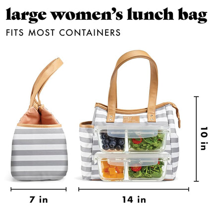 Bolsa de almuerzo Fit & Fresh para mujer, bolsa de almuerzo aislada para mujer para el trabajo, lonchera grande a prueba de fugas y resistente a las manchas para mujer con recipientes y vaso a juego, cremallera, bolsa de almuerzo Westerly, gris