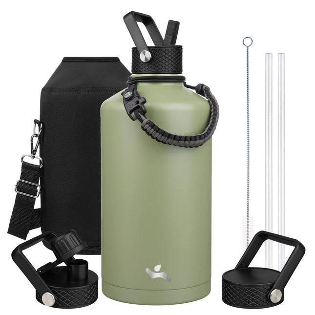 Konokyo 3Lids Water Bottle 128oz- Camp Green