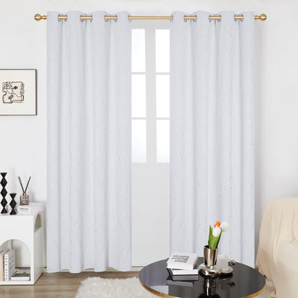 Deconovo Grommet Blackout Curtains with Pattern Wave Line with Dots Foil Print for Bedroom Window Curtains 52 x 95 Inch Silver Grey 2 Drapes