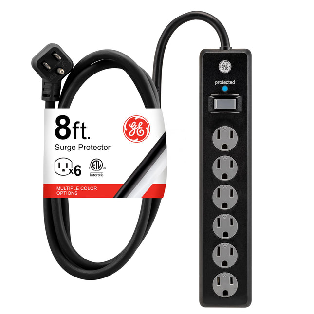 GE 6-Outlet Surge Protector, 8 Ft Extension Cord, 