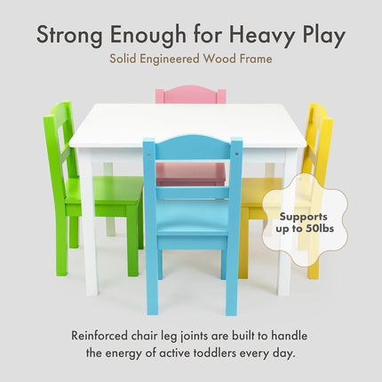 Humble Crew Kids Wooden Table and 4 Chairs Set, White/Pastels - Kids Table and Chair Set for Toddlers and Children for Arts, Crafts, and Snack Time - Sturdy, Durable Toddler Activity Table