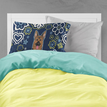Blue Flowers German Shepherd Fabric Standard Pillowcase
