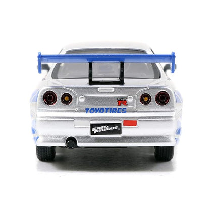 Fast & Furious Brian's Nissan Skyline GT-R R34 Silver & Nissan GT-R R34 Blue 1:32 Die Cast Car, Toys for Kids and Adults
