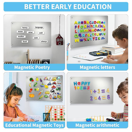 17.1" x 11.8" 2 Pack Stainless Steel Magnetic Board - Magnet Bulletin Board to Display Magnetic Letters Numbers Animal, Poetry, Spice Jars, Notes, Photos, Suitable for Wall, Refrigerator, Cubicle
