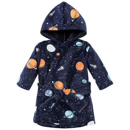 Hudson Baby Unisex Baby Mink with Faux Fur Lining Pool and Beach Robe Cover-ups, Space, 6-12 Months