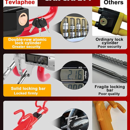 Tevlaphee Steering Wheel Lock Anti-Theft Car Device Heavy Duty Security Car Lock Antitheft Locking Devices Great Deterrent Adjustable Car Wheel Lock Anti Theft for Vehicle Truck SUV with 3 Keys (Red)