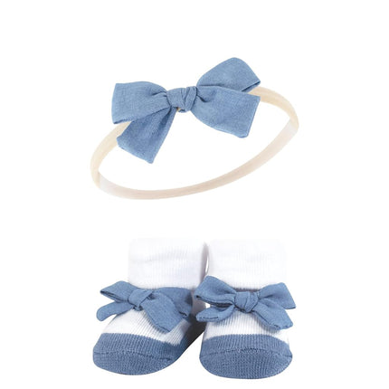 Set de regalo de diadema y calcetines Hudson Baby para niña, chambray floral rosa, talla única