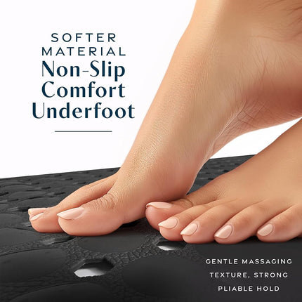 SlipX Solutions Power Grip Extra Long Bath Tub & Shower Mat 39x16, Wet Floor Non-Slip for Elderly & Kids Bathroom, 30% Longer Bathtub Mats, Over 200 Suction Cups, Drain Holes (1, Solid Black)